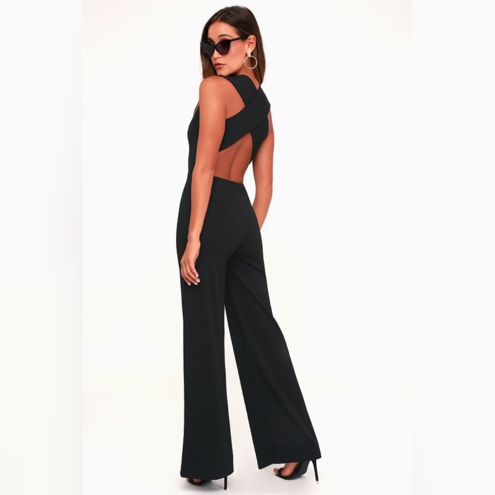 Lulus THINKING OUT LOUD BLACK BACKLESS JUMPSUIT